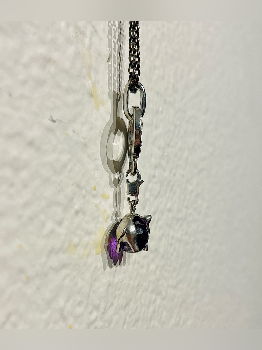 Vintage Y2K Silver Necklace with Purple Crystal Pig Pendant - Picture 4 of 6